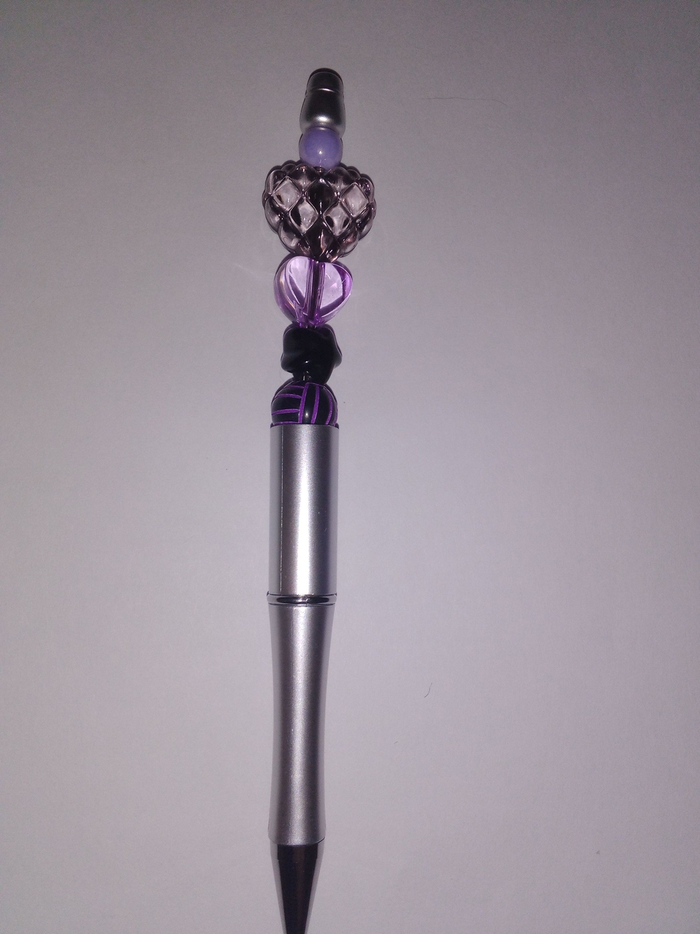 Beaded Purple Glass Top Pen - Silver Body